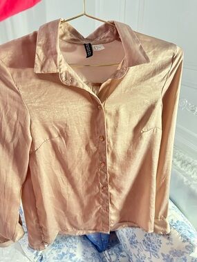 BCBGMaxAzria Shimmery Blush Pink Button-Down Shirt